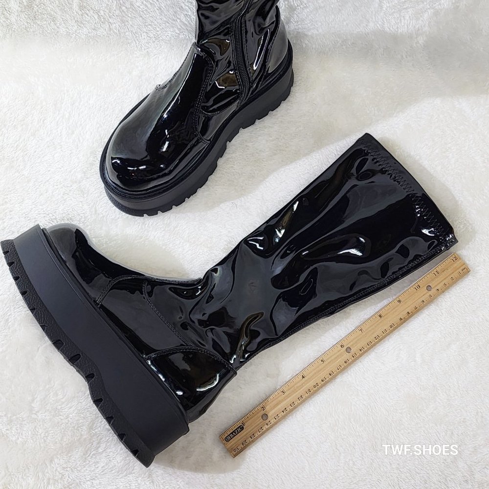 Demonia Shiny Black Tall Platform Boots - Picture 10 of 10